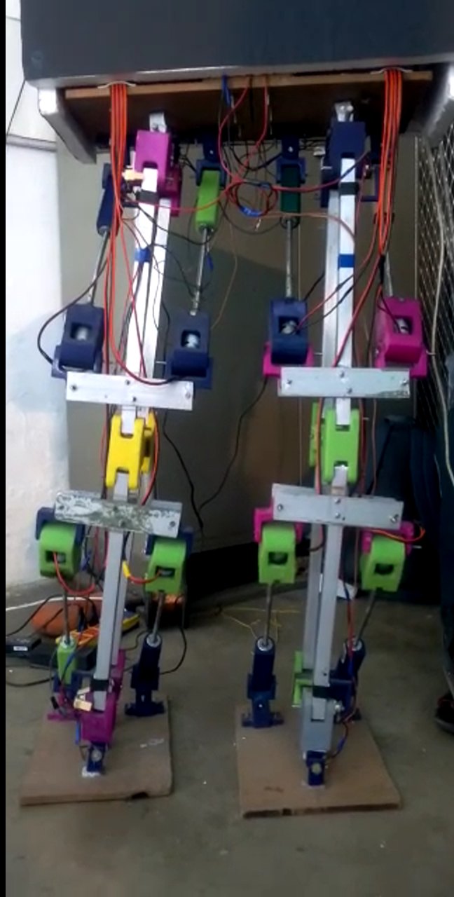 Humanoid legs with motors, potentiometers, and wiring